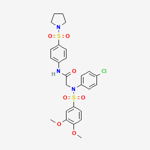 molecular formula C26H28ClN3O7S2 B4174099 N~2~-(4-chlorophenyl)-N~2~-[(3,4-dimethoxyphenyl)sulfonyl]-N~1~-[4-(1-pyrrolidinylsulfonyl)phenyl]glycinamide 