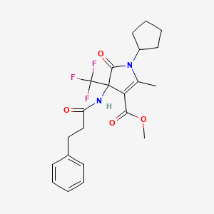 molecular formula C22H25F3N2O4 B4174118 methyl 1-cyclopentyl-2-methyl-5-oxo-4-[(3-phenylpropanoyl)amino]-4-(trifluoromethyl)-4,5-dihydro-1H-pyrrole-3-carboxylate 