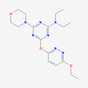 molecular formula C17H25N7O3 B4174124 4-[(6-ethoxy-3-pyridazinyl)oxy]-N,N-diethyl-6-(4-morpholinyl)-1,3,5-triazin-2-amine 
