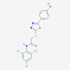 molecular formula C16H10Cl3N3O3S B417413 2-[[5-(4-hydroxyphenyl)-1,3,4-oxadiazol-2-yl]sulfanyl]-N-(2,4,6-trichlorophenyl)acetamide 