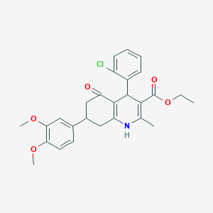 molecular formula C27H28ClNO5 B417419 Ethyl 4-(2-chlorophenyl)-7-(3,4-dimethoxyphenyl)-2-methyl-5-oxo-1,4,5,6,7,8-hexahydro-3-quinolinecarboxylate 