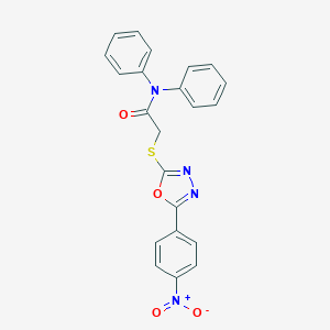 molecular formula C22H16N4O4S B417420 2-[(5-{4-nitrophenyl}-1,3,4-oxadiazol-2-yl)sulfanyl]-N,N-diphenylacetamide 