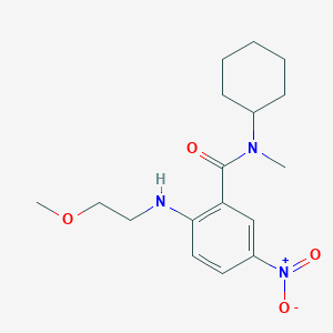molecular formula C17H25N3O4 B4174213 N-cyclohexyl-2-[(2-methoxyethyl)amino]-N-methyl-5-nitrobenzamide 