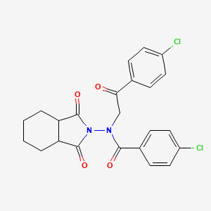 molecular formula C23H20Cl2N2O4 B4174216 4-chloro-N-[2-(4-chlorophenyl)-2-oxoethyl]-N-(1,3-dioxooctahydro-2H-isoindol-2-yl)benzamide 