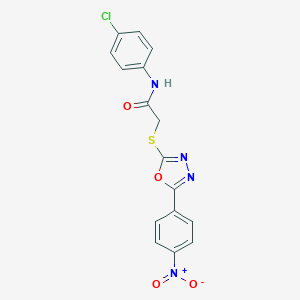 molecular formula C16H11ClN4O4S B417422 N-(4-chlorophenyl)-2-[(5-{4-nitrophenyl}-1,3,4-oxadiazol-2-yl)sulfanyl]acetamide 