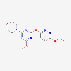 molecular formula C14H18N6O4 B4174267 2-[(6-ethoxy-3-pyridazinyl)oxy]-4-methoxy-6-(4-morpholinyl)-1,3,5-triazine 