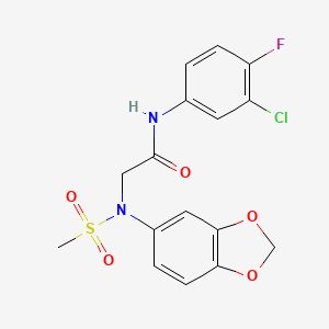 molecular formula C16H14ClFN2O5S B4174280 N~2~-1,3-benzodioxol-5-yl-N~1~-(3-chloro-4-fluorophenyl)-N~2~-(methylsulfonyl)glycinamide 