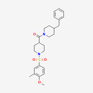 molecular formula C26H34N2O4S B4174283 4-benzyl-1-({1-[(4-methoxy-3-methylphenyl)sulfonyl]-4-piperidinyl}carbonyl)piperidine 