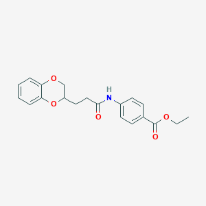 molecular formula C20H21NO5 B4174296 ethyl 4-{[3-(2,3-dihydro-1,4-benzodioxin-2-yl)propanoyl]amino}benzoate 