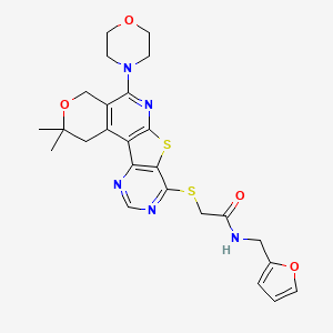 molecular formula C25H27N5O4S2 B4174317 2-{[2,2-dimethyl-5-(4-morpholinyl)-1,4-dihydro-2H-pyrano[4'',3'':4',5']pyrido[3',2':4,5]thieno[3,2-d]pyrimidin-8-yl]thio}-N-(2-furylmethyl)acetamide 