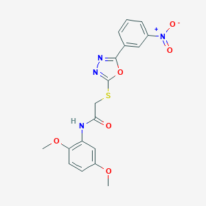 molecular formula C18H16N4O6S B417432 N-[2,5-bis(methyloxy)phenyl]-2-[(5-{3-nitrophenyl}-1,3,4-oxadiazol-2-yl)sulfanyl]acetamide 