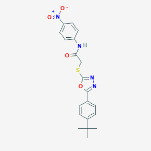 molecular formula C20H20N4O4S B417434 2-({5-[4-(1,1-dimethylethyl)phenyl]-1,3,4-oxadiazol-2-yl}sulfanyl)-N-{4-nitrophenyl}acetamide 