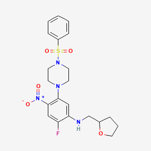 molecular formula C21H25FN4O5S B4174343 2-fluoro-4-nitro-5-[4-(phenylsulfonyl)-1-piperazinyl]-N-(tetrahydro-2-furanylmethyl)aniline 