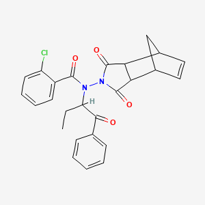 molecular formula C26H23ClN2O4 B4174349 N-(1-benzoylpropyl)-2-chloro-N-(3,5-dioxo-4-azatricyclo[5.2.1.0~2,6~]dec-8-en-4-yl)benzamide 