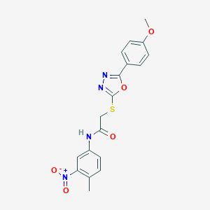 molecular formula C18H16N4O5S B417438 2-{[5-(4-methoxyphenyl)-1,3,4-oxadiazol-2-yl]sulfanyl}-N-(4-methyl-3-nitrophenyl)acetamide CAS No. 337498-67-6