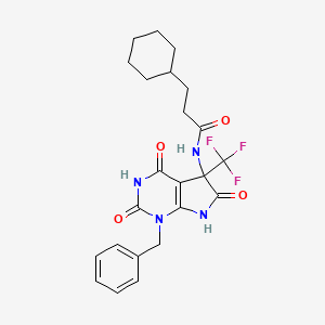 molecular formula C23H25F3N4O4 B4174386 N-[1-benzyl-2,4,6-trioxo-5-(trifluoromethyl)-2,3,4,5,6,7-hexahydro-1H-pyrrolo[2,3-d]pyrimidin-5-yl]-3-cyclohexylpropanamide 