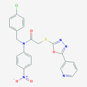 molecular formula C22H16ClN5O4S B417441 N-[(4-chlorophenyl)methyl]-N-{4-nitrophenyl}-2-[(5-pyridin-3-yl-1,3,4-oxadiazol-2-yl)sulfanyl]acetamide 
