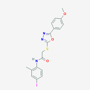 molecular formula C18H16IN3O3S B417446 N-(4-iodo-2-methylphenyl)-2-({5-[4-(methyloxy)phenyl]-1,3,4-oxadiazol-2-yl}sulfanyl)acetamide 