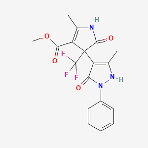 methyl 2-methyl-4-(5-methyl-3-oxo-2-phenyl-2,3-dihydro-1H-pyrazol-4-yl)-5-oxo-4-(trifluoromethyl)-4,5-dihydro-1H-pyrrole-3-carboxylate
