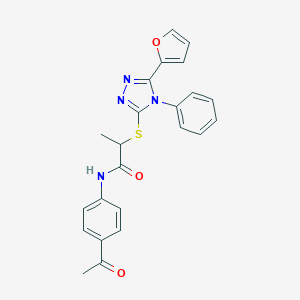 molecular formula C23H20N4O3S B417458 N-(4-acetylphenyl)-2-[(5-furan-2-yl-4-phenyl-4H-1,2,4-triazol-3-yl)sulfanyl]propanamide 