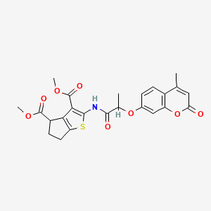 molecular formula C24H23NO8S B4174583 dimethyl 2-({2-[(4-methyl-2-oxo-2H-chromen-7-yl)oxy]propanoyl}amino)-5,6-dihydro-4H-cyclopenta[b]thiophene-3,4-dicarboxylate 