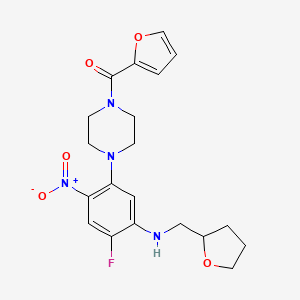 molecular formula C20H23FN4O5 B4174615 2-fluoro-5-[4-(2-furoyl)-1-piperazinyl]-4-nitro-N-(tetrahydro-2-furanylmethyl)aniline 