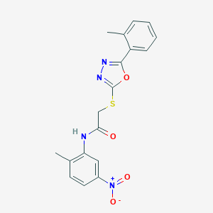 molecular formula C18H16N4O4S B417462 N-{5-nitro-2-methylphenyl}-2-{[5-(2-methylphenyl)-1,3,4-oxadiazol-2-yl]sulfanyl}acetamide 