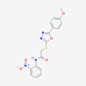 molecular formula C17H14N4O5S B417464 N-{2-nitrophenyl}-2-({5-[4-(methyloxy)phenyl]-1,3,4-oxadiazol-2-yl}sulfanyl)acetamide 