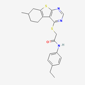 molecular formula C21H23N3OS2 B4174647 N-(4-ethylphenyl)-2-[(7-methyl-5,6,7,8-tetrahydro[1]benzothieno[2,3-d]pyrimidin-4-yl)thio]acetamide 