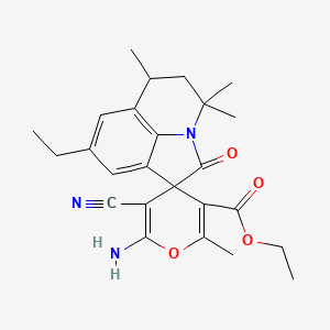 ethyl 6-amino-5-cyano-8'-ethyl-2,4',4',6'-tetramethyl-2'-oxo-5',6'-dihydro-4'H-spiro[pyran-4,1'-pyrrolo[3,2,1-ij]quinoline]-3-carboxylate