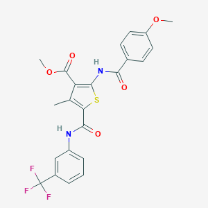 molecular formula C23H19F3N2O5S B417469 Methyl 4-methyl-2-({[4-(methyloxy)phenyl]carbonyl}amino)-5-({[3-(trifluoromethyl)phenyl]amino}carbonyl)thiophene-3-carboxylate 