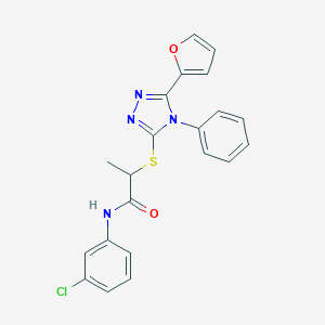 molecular formula C21H17ClN4O2S B417475 N-(3-chlorophenyl)-2-{[5-(2-furyl)-4-phenyl-4H-1,2,4-triazol-3-yl]sulfanyl}propanamide 