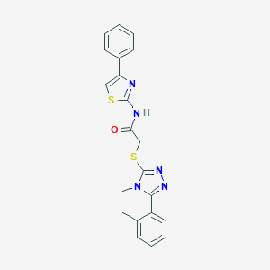 molecular formula C21H19N5OS2 B417476 2-{[4-methyl-5-(2-methylphenyl)-4H-1,2,4-triazol-3-yl]sulfanyl}-N-(4-phenyl-1,3-thiazol-2-yl)acetamide CAS No. 332936-84-2