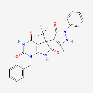molecular formula C24H18F3N5O4 B4174790 1-benzyl-5-(5-methyl-3-oxo-2-phenyl-2,3-dihydro-1H-pyrazol-4-yl)-5-(trifluoromethyl)-5,7-dihydro-1H-pyrrolo[2,3-d]pyrimidine-2,4,6(3H)-trione 