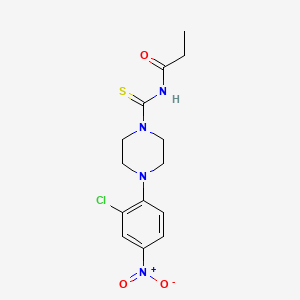 molecular formula C14H17ClN4O3S B4174841 N-{[4-(2-chloro-4-nitrophenyl)-1-piperazinyl]carbonothioyl}propanamide 