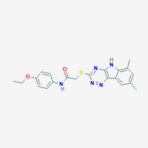 molecular formula C21H21N5O2S B417488 2-[(6,8-dimethyl-5H-[1,2,4]triazino[5,6-b]indol-3-yl)sulfanyl]-N-[4-(ethyloxy)phenyl]acetamide 