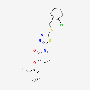 molecular formula C19H17ClFN3O2S2 B4174908 N-{5-[(2-chlorobenzyl)thio]-1,3,4-thiadiazol-2-yl}-2-(2-fluorophenoxy)butanamide 