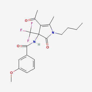 molecular formula C20H23F3N2O4 B4174914 N-[4-acetyl-1-butyl-5-methyl-2-oxo-3-(trifluoromethyl)-2,3-dihydro-1H-pyrrol-3-yl]-3-methoxybenzamide 