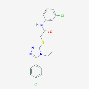 molecular formula C18H16Cl2N4OS B417495 N-(3-chlorophenyl)-2-{[5-(4-chlorophenyl)-4-ethyl-4H-1,2,4-triazol-3-yl]sulfanyl}acetamide 