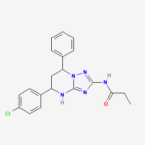 molecular formula C20H20ClN5O B4174978 N-[5-(4-chlorophenyl)-7-phenyl-4,5,6,7-tetrahydro[1,2,4]triazolo[1,5-a]pyrimidin-2-yl]propanamide 