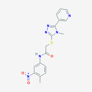 molecular formula C17H16N6O3S B417509 N-{3-nitro-4-methylphenyl}-2-[(4-methyl-5-pyridin-3-yl-4H-1,2,4-triazol-3-yl)sulfanyl]acetamide 