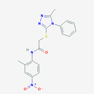 molecular formula C18H17N5O3S B417510 N-{4-nitro-2-methylphenyl}-2-[(5-methyl-4-phenyl-4H-1,2,4-triazol-3-yl)sulfanyl]acetamide 