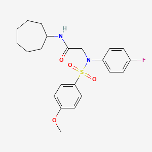 molecular formula C22H27FN2O4S B4175112 N~1~-cycloheptyl-N~2~-(4-fluorophenyl)-N~2~-[(4-methoxyphenyl)sulfonyl]glycinamide 
