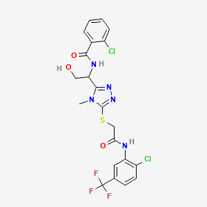 molecular formula C21H18Cl2F3N5O3S B4175129 2-chloro-N-(1-{5-[(2-{[2-chloro-5-(trifluoromethyl)phenyl]amino}-2-oxoethyl)thio]-4-methyl-4H-1,2,4-triazol-3-yl}-2-hydroxyethyl)benzamide 