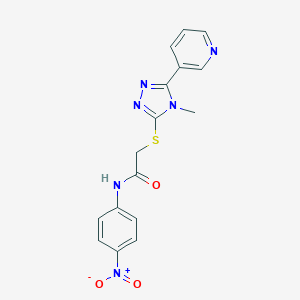 molecular formula C16H14N6O3S B417517 N-{4-nitrophenyl}-2-[(4-methyl-5-pyridin-3-yl-4H-1,2,4-triazol-3-yl)sulfanyl]acetamide 