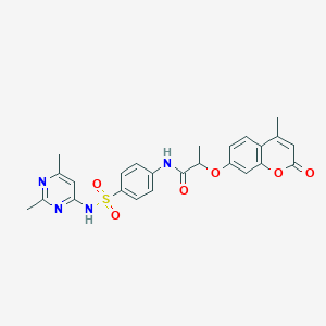 molecular formula C25H24N4O6S B4175183 N-(4-{[(2,6-dimethyl-4-pyrimidinyl)amino]sulfonyl}phenyl)-2-[(4-methyl-2-oxo-2H-chromen-7-yl)oxy]propanamide 