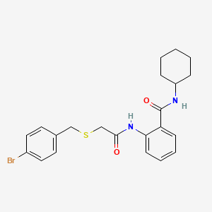 molecular formula C22H25BrN2O2S B4175211 2-({[(4-bromobenzyl)thio]acetyl}amino)-N-cyclohexylbenzamide 