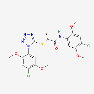 molecular formula C20H21Cl2N5O5S B4175235 N-(4-chloro-2,5-dimethoxyphenyl)-2-{[1-(4-chloro-2,5-dimethoxyphenyl)-1H-tetrazol-5-yl]thio}propanamide 