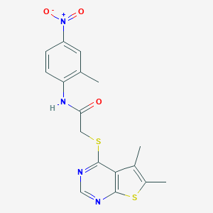 molecular formula C17H16N4O3S2 B417524 2-[(5,6-dimethylthieno[2,3-d]pyrimidin-4-yl)sulfanyl]-N-{4-nitro-2-methylphenyl}acetamide 