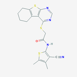 molecular formula C19H18N4OS3 B417525 N-(3-cyano-4,5-dimethylthien-2-yl)-2-(5,6,7,8-tetrahydro[1]benzothieno[2,3-d]pyrimidin-4-ylsulfanyl)acetamide 